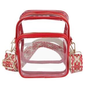 NWT Le Miel Game Day Clear Crossbody Bag Red Trim 7 x 8 x 3